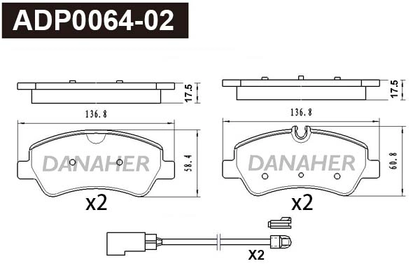 ADP0064-02 DANAHER Комплект тормозных колодок, дисковый тормоз (фото 1)