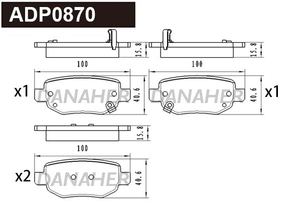 ADP0870 DANAHER Комплект тормозных колодок, дисковый тормоз (фото 1)
