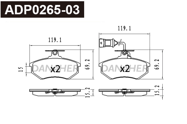 ADP0265-03 DANAHER Комплект тормозных колодок, дисковый тормоз (фото 1)