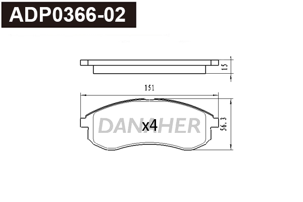 ADP0366-02 DANAHER Комплект тормозных колодок, дисковый тормоз (фото 1)