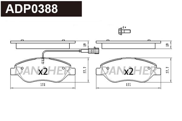 ADP0388 DANAHER Комплект тормозных колодок, дисковый тормоз (фото 1)