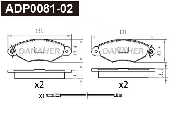 ADP0081-02 DANAHER Комплект тормозных колодок, дисковый тормоз (фото 1)
