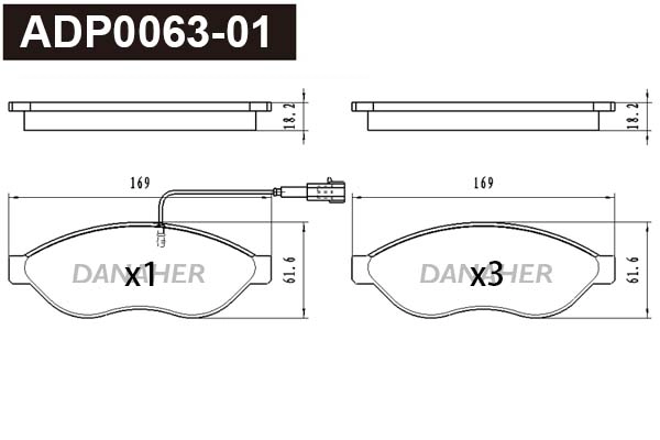 ADP0063-01 DANAHER Комплект тормозных колодок, дисковый тормоз (фото 1)