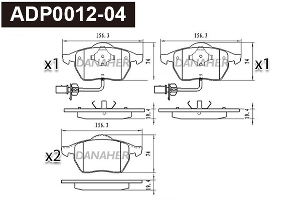 ADP0012-04 DANAHER Комплект тормозных колодок, дисковый тормоз (фото 1)