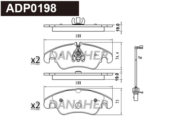 ADP0198 DANAHER Комплект тормозных колодок, дисковый тормоз (фото 1)