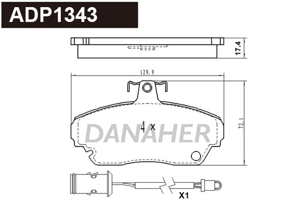 ADP1343 DANAHER Комплект тормозных колодок, дисковый тормоз (фото 1)