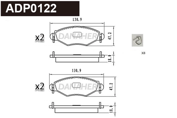 ADP0122 DANAHER Комплект тормозных колодок, дисковый тормоз (фото 1)