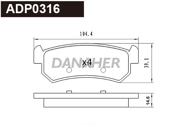 ADP0316 DANAHER Комплект тормозных колодок, дисковый тормоз (фото 1)