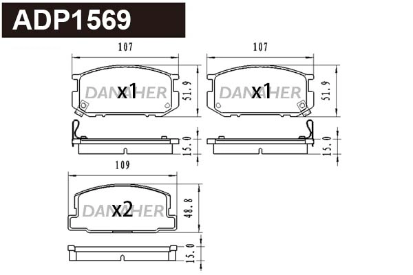 ADP1569 DANAHER Комплект тормозных колодок, дисковый тормоз (фото 1)