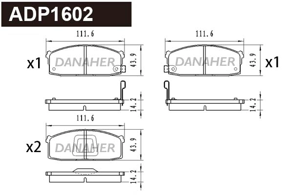 ADP1602 DANAHER Комплект тормозных колодок, дисковый тормоз (фото 1)