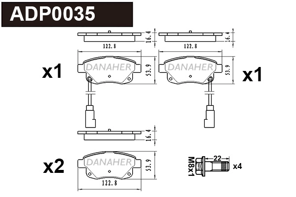 ADP0035 DANAHER Комплект тормозных колодок, дисковый тормоз (фото 1)