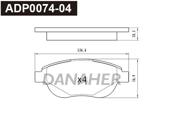 ADP0074-04 DANAHER Комплект тормозных колодок, дисковый тормоз (фото 1)