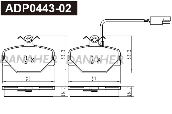 ADP0443-02 DANAHER Комплект тормозных колодок, дисковый тормоз (фото 1)