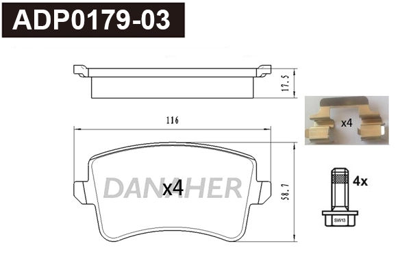 ADP0179-03 DANAHER Комплект тормозных колодок, дисковый тормоз (фото 1)