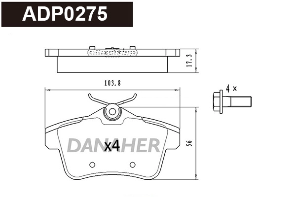 ADP0275 DANAHER Комплект тормозных колодок, дисковый тормоз (фото 1)