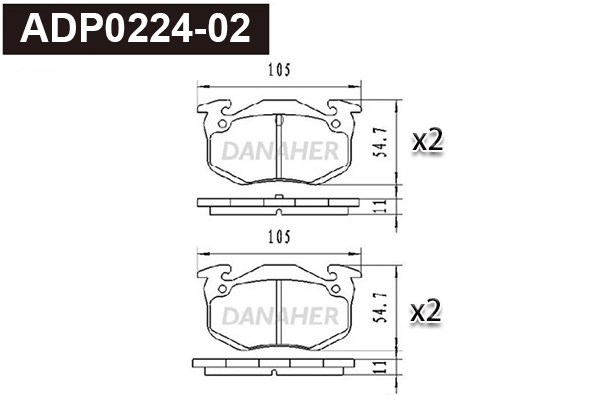 ADP0224-02 DANAHER Комплект тормозных колодок, дисковый тормоз (фото 1)