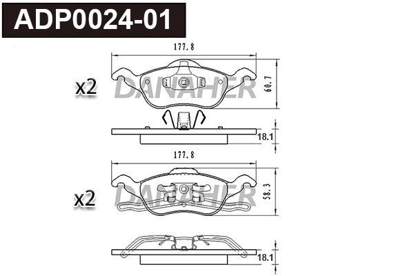 ADP0024-01 DANAHER Комплект тормозных колодок, дисковый тормоз (фото 1)