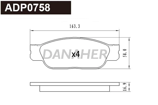 ADP0758 DANAHER Комплект тормозных колодок, дисковый тормоз (фото 1)