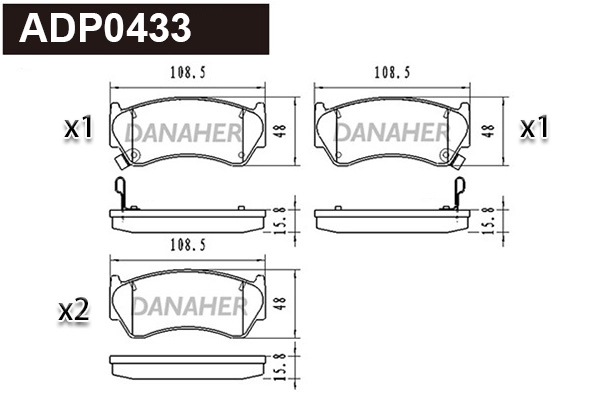 ADP0433 DANAHER Комплект тормозных колодок, дисковый тормоз (фото 1)