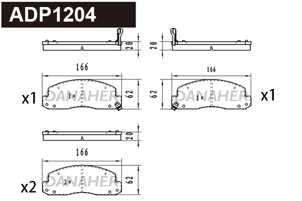 ADP1204 DANAHER Комплект тормозных колодок, дисковый тормоз (фото 1)