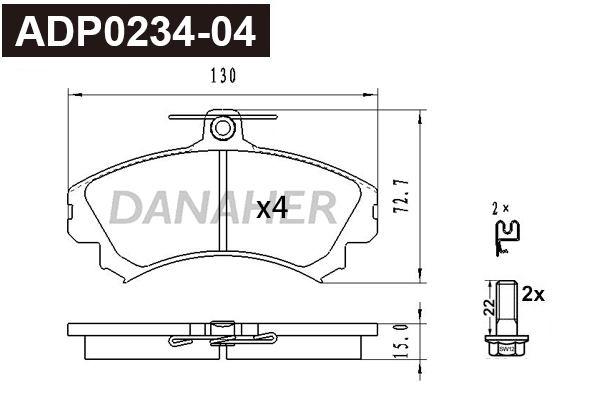 ADP0234-04 DANAHER Комплект тормозных колодок, дисковый тормоз (фото 1)