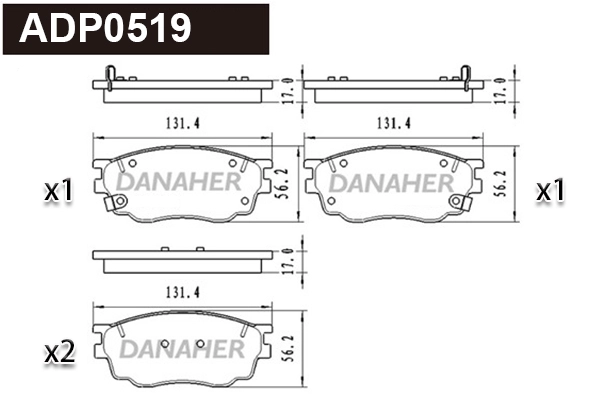 ADP0519 DANAHER Комплект тормозных колодок, дисковый тормоз (фото 1)