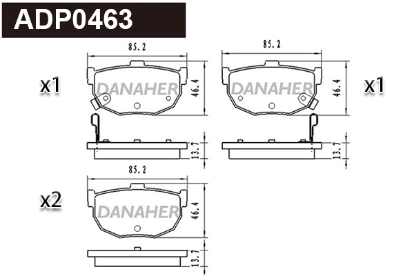 ADP0463 DANAHER Комплект тормозных колодок, дисковый тормоз (фото 1)