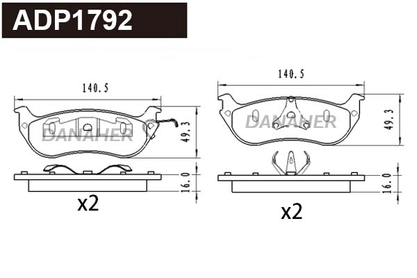 ADP1792 DANAHER Комплект тормозных колодок, дисковый тормоз (фото 1)