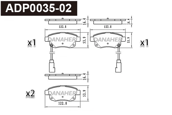 ADP0035-02 DANAHER Комплект тормозных колодок, дисковый тормоз (фото 1)