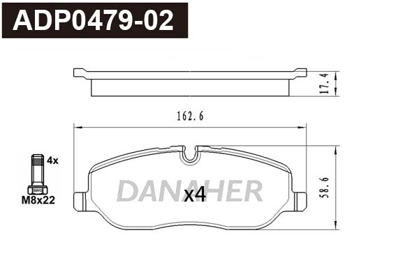 ADP0479-02 DANAHER Комплект тормозных колодок, дисковый тормоз (фото 1)