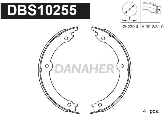 DBS10255 DANAHER Комплект тормозных колодок, стояночная тормозная система (фото 1)