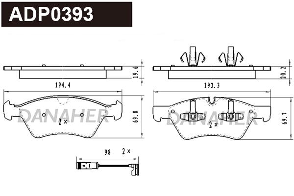 ADP0393 DANAHER Комплект тормозных колодок, дисковый тормоз (фото 1)