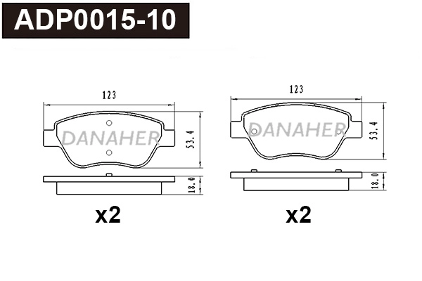 ADP0015-10 DANAHER Комплект тормозных колодок, дисковый тормоз (фото 1)