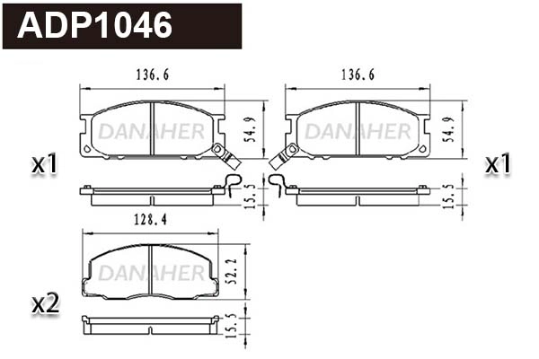 ADP1046 DANAHER Комплект тормозных колодок, дисковый тормоз (фото 1)