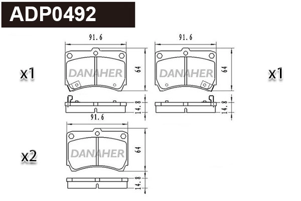 ADP0492 DANAHER Комплект тормозных колодок, дисковый тормоз (фото 1)