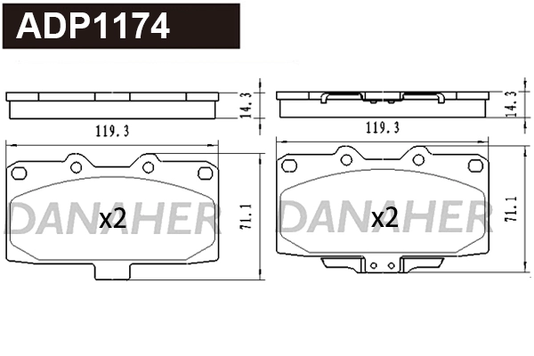 ADP1174 DANAHER Комплект тормозных колодок, дисковый тормоз (фото 1)