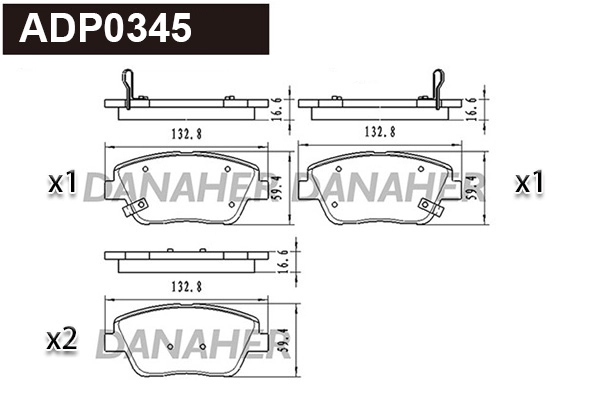 ADP0345 DANAHER Комплект тормозных колодок, дисковый тормоз (фото 1)