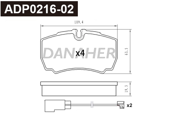 ADP0216-02 DANAHER Комплект тормозных колодок, дисковый тормоз (фото 1)