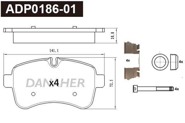ADP0186-01 DANAHER Комплект тормозных колодок, дисковый тормоз (фото 1)