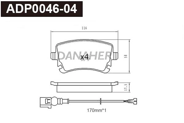 ADP0046-04 DANAHER Комплект тормозных колодок, дисковый тормоз (фото 1)