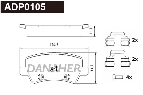 ADP0105 DANAHER Комплект тормозных колодок, дисковый тормоз (фото 1)