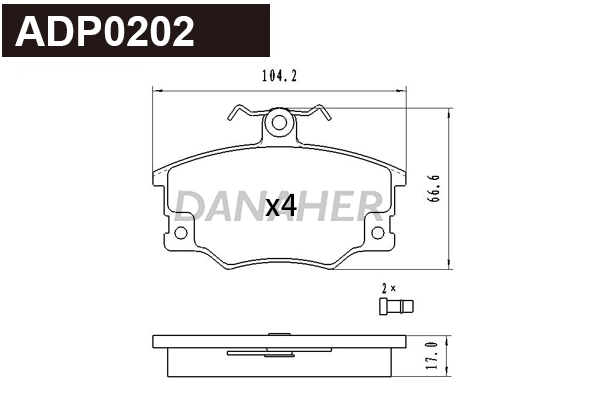 ADP0202 DANAHER Комплект тормозных колодок, дисковый тормоз (фото 1)