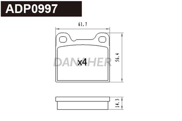 ADP0997 DANAHER Комплект тормозных колодок, дисковый тормоз (фото 1)