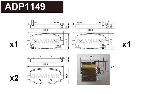 ADP1149 DANAHER Комплект тормозных колодок, дисковый тормоз (фото 1)