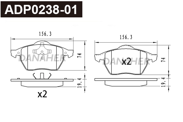 ADP0238-01 DANAHER Комплект тормозных колодок, дисковый тормоз (фото 1)