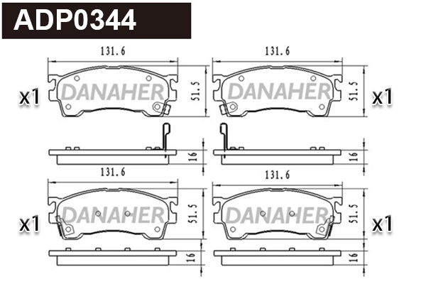 ADP0344 DANAHER Комплект тормозных колодок, дисковый тормоз (фото 1)