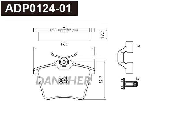 ADP0124-01 DANAHER Комплект тормозных колодок, дисковый тормоз (фото 1)