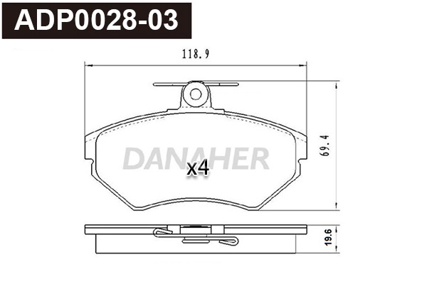 ADP0028-03 DANAHER Комплект тормозных колодок, дисковый тормоз (фото 1)