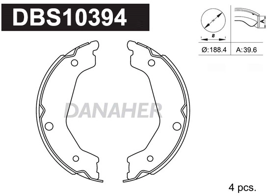 DBS10394 DANAHER Комплект тормозных колодок, стояночная тормозная система (фото 1)