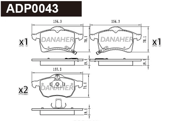 ADP0043 DANAHER Комплект тормозных колодок, дисковый тормоз (фото 1)